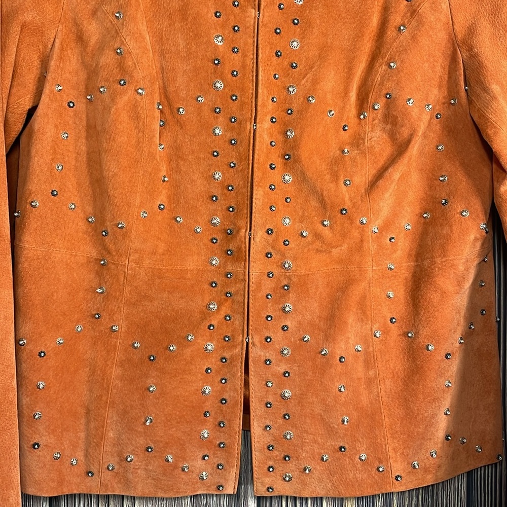%100 GENUINE LEATHER Bradley Bayou leather jacket orange with stud size medium - Picture 5 of 11